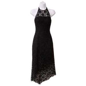 Cache Black Lace Halter Prom Dress Beaded 90s High Low Womens S Vintage